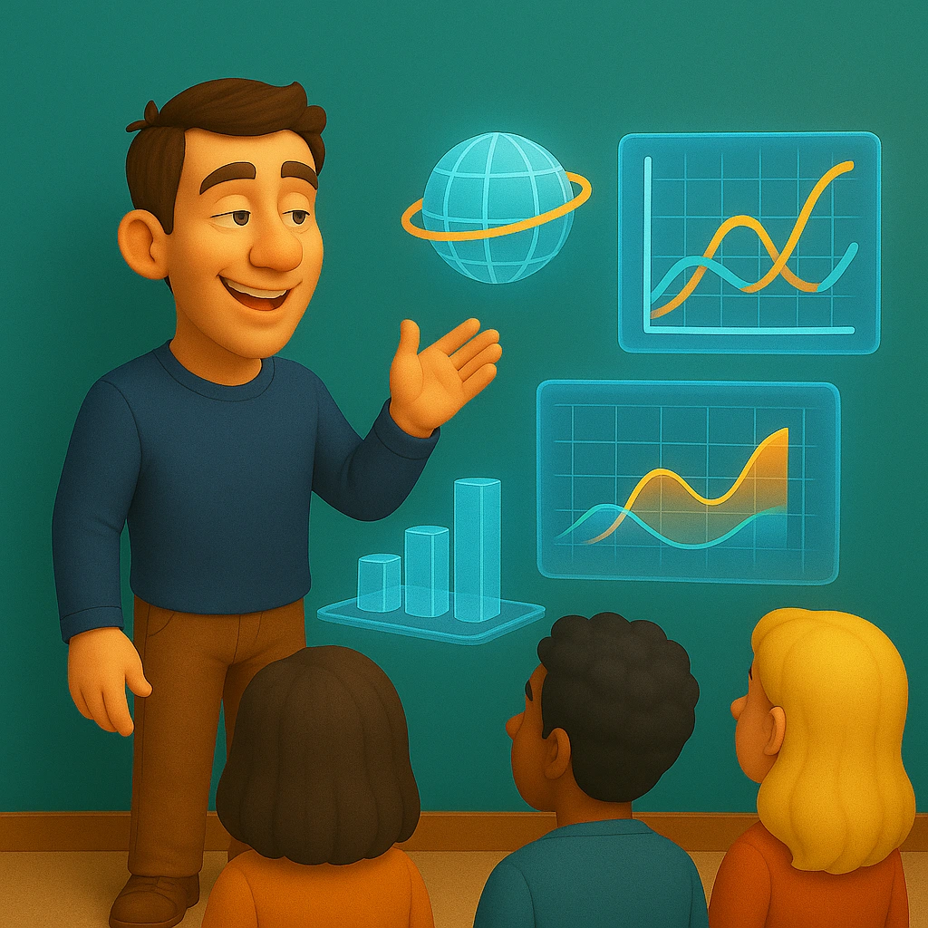 the man presenting the statistics